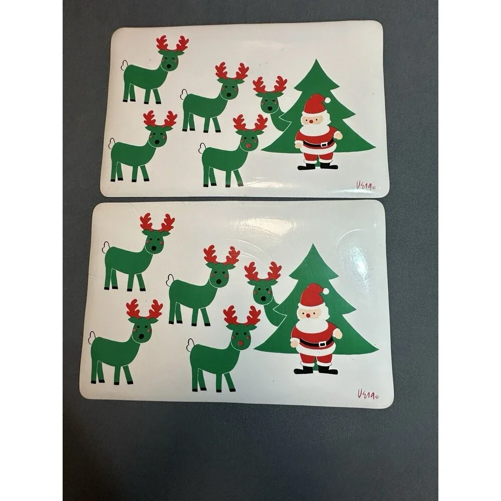 Vintage Vera Neumann Christmas Placemats Lot of 6 Santa Elves Penguins Vinyl